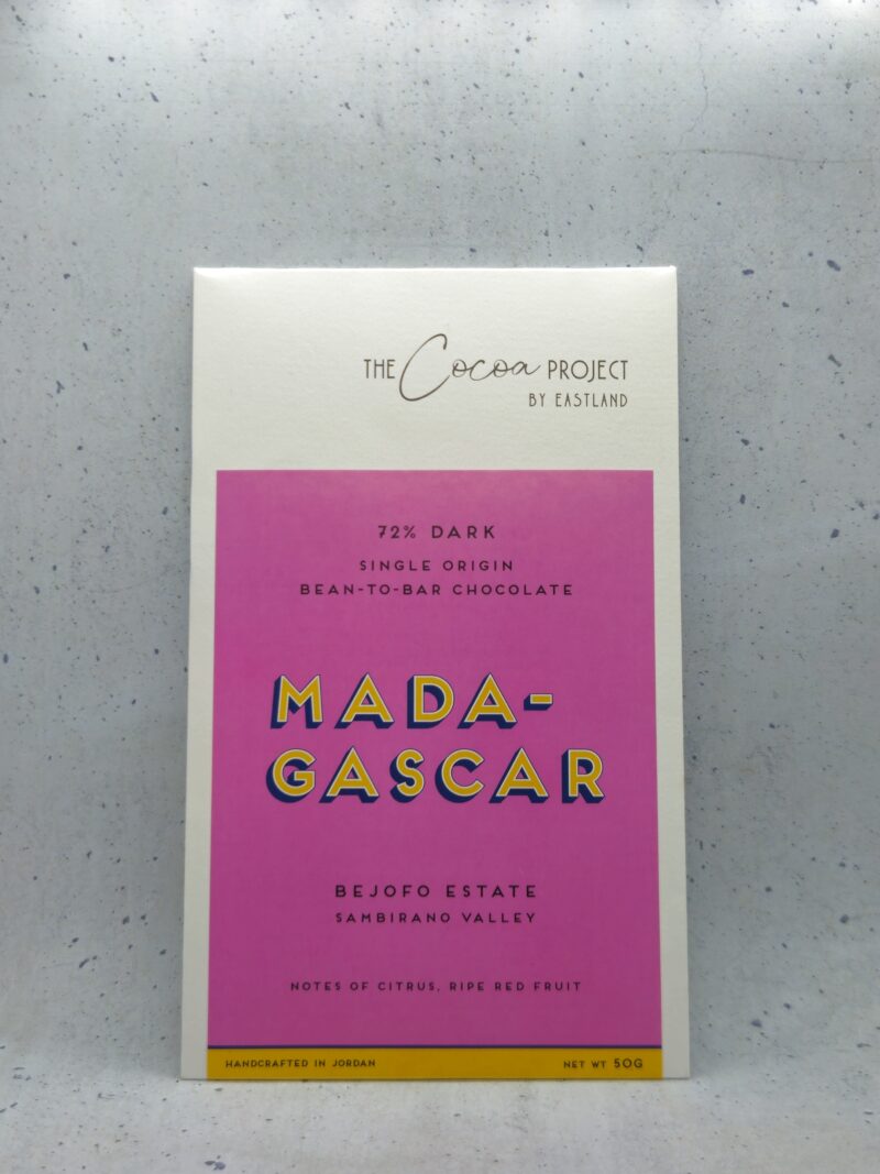 Madagascar 72% dark chocolate bar unwrapped