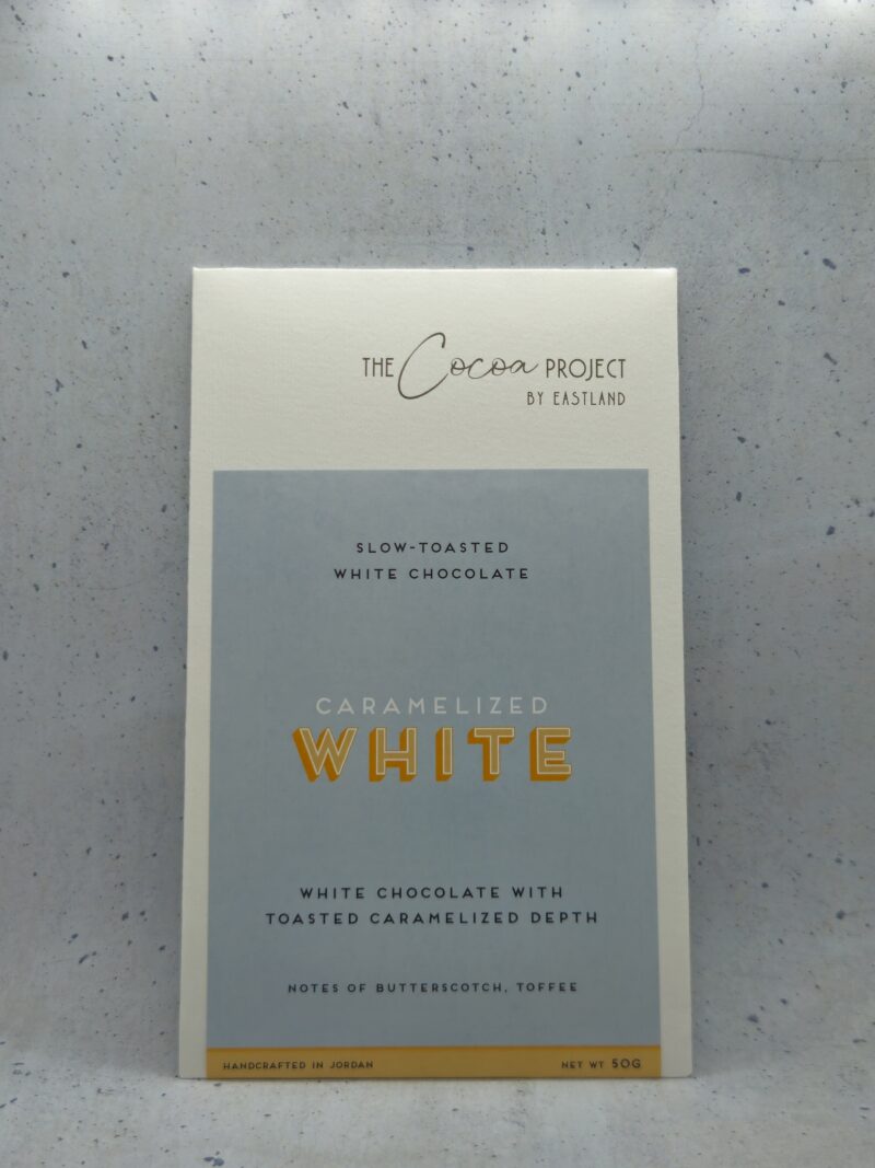 Caramelized white blonde chocolate bar unwrapped