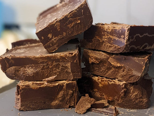 Aged block of chocolate